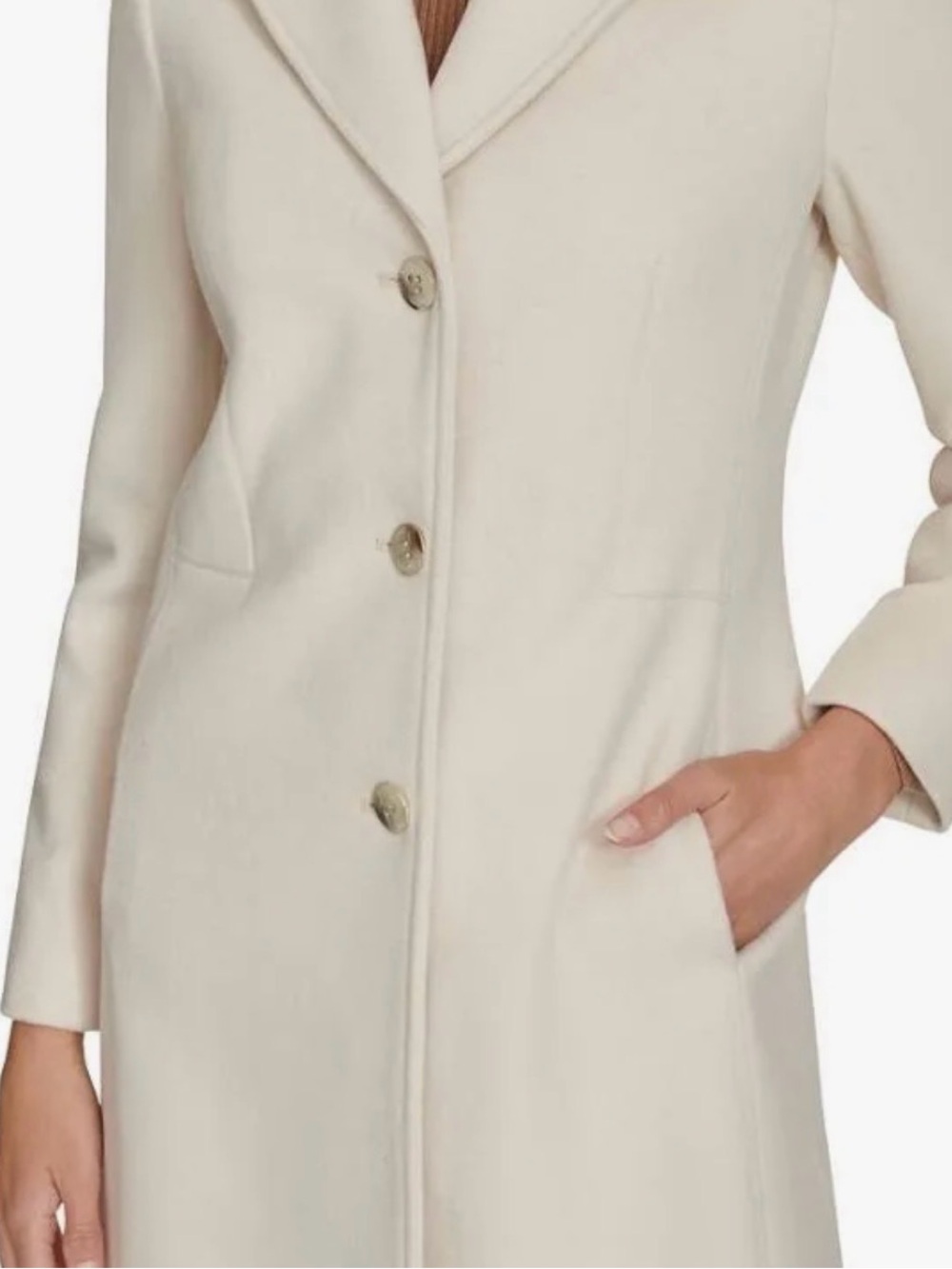 Calvin Klein Women's Light Cream Single-Breasted Wool-Blend Trench Coat - Picture 4 of 5